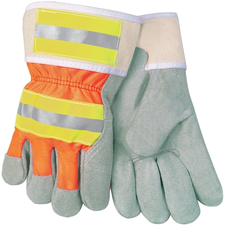 Mcr Safety Gloves, Shoulder Leather, Hi- Vis Reflective , 2, XL, 12PK 12440RXL